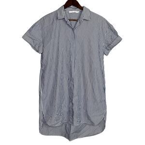 Zara Skipper Stripped Collared Cuffed Short Sleeve Button Coverup Shirt Dress S